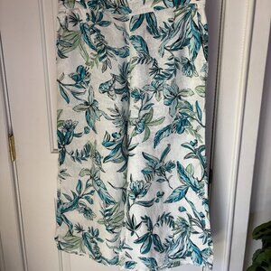 Tahari Blue Floral Linen Wide Leg Pants XL w/pockets